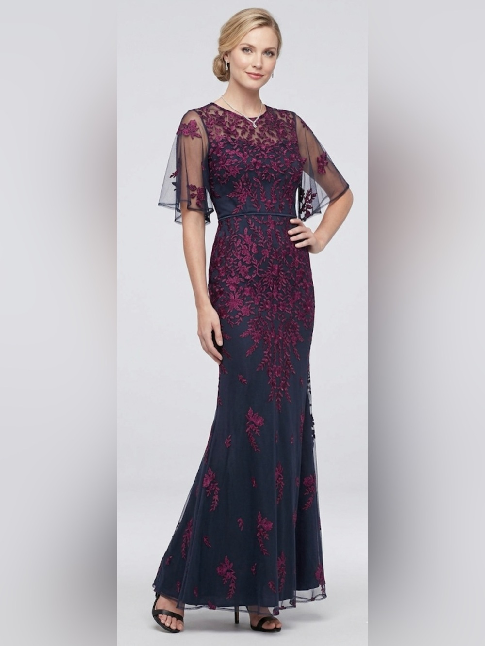 NWT JS Collections Embroidered Capelet Gown
